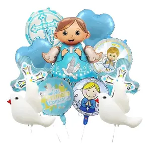 13-Piece Communion/baptism Balloon Set, Blue Options, Includes Dove, Cross, Angel Boy/girl Shapes, 18-Inch Printed Balls, Church Events
