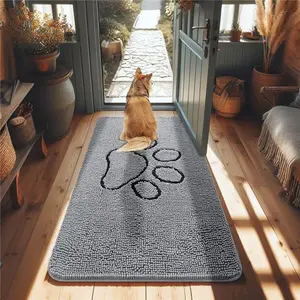 Dog Door Mat for Muddy Paws, Absorbent Dirt Trapper Non-Slip Washable Mat, Entry Indoor Door Mat for Inside Floor(48x30 Inches, Grey)