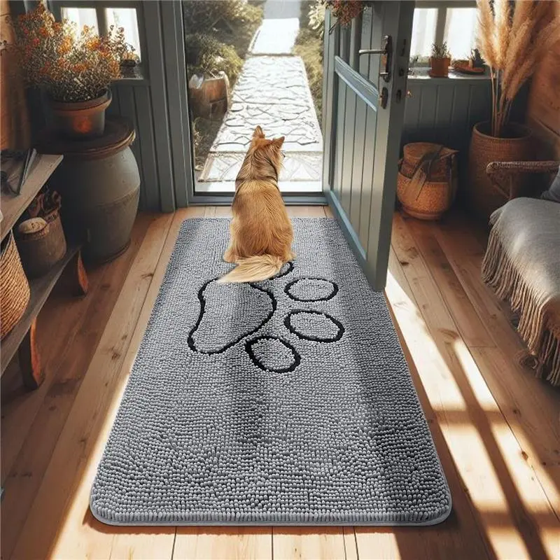 Dog Door Mat for Muddy Paws, Absorbent Dirt Trapper Non-Slip Washable Mat, Entry Indoor Door Mat for Inside Floor(48x30 Inches, Grey)