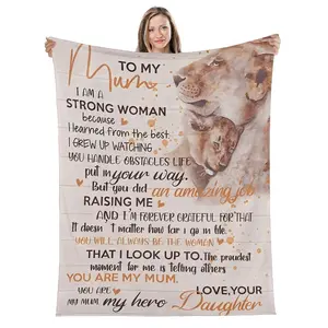 Soft & Comfortable Flannel Blanket with Heartfelt 'To My Mum' Lioness & Cub Message Ideal for Daughters to Gift Moms Family Oriented Souls Cozy Bonding Nights Bedroom Decor Unique Gift to Express Gratitude Admiration for Strong Inspirational Mothers