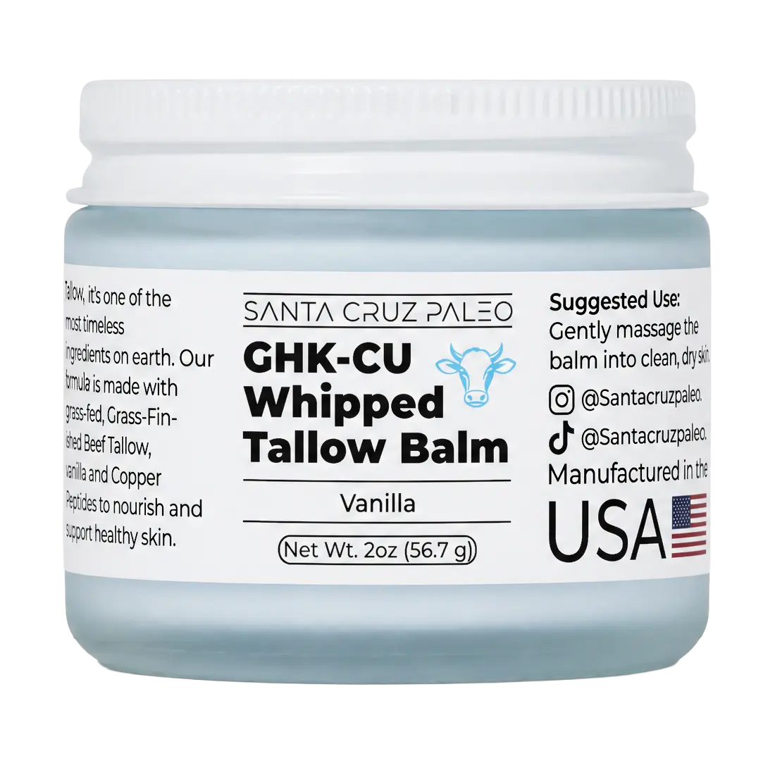 Santa Cruz Paleo GHK-Cu Whipped Tallow Balm + Copper Peptide, Vanilla, 2 Oz