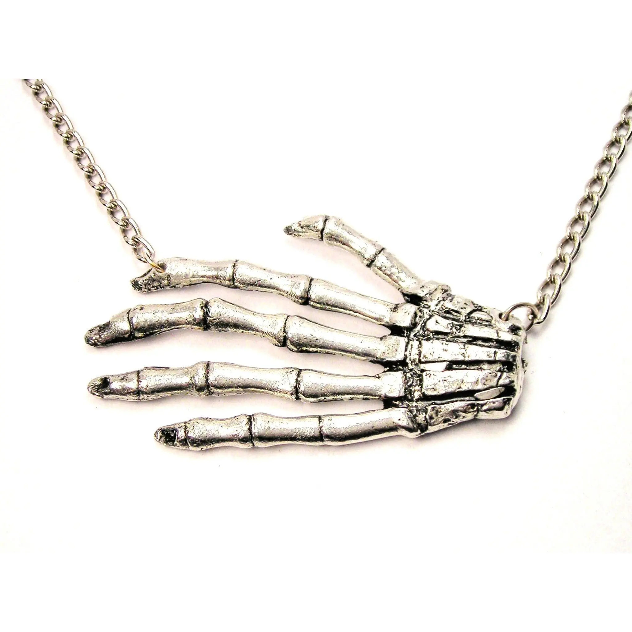 Skeleton Hand Large Single Charm Necklace