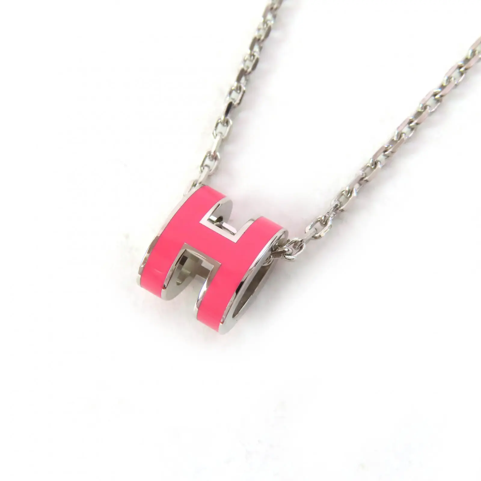 Pre-owned HERMÈS Sterling Silver 925 (Ag925) Small Leather Goods Hermes Pop H Necklace Pendant