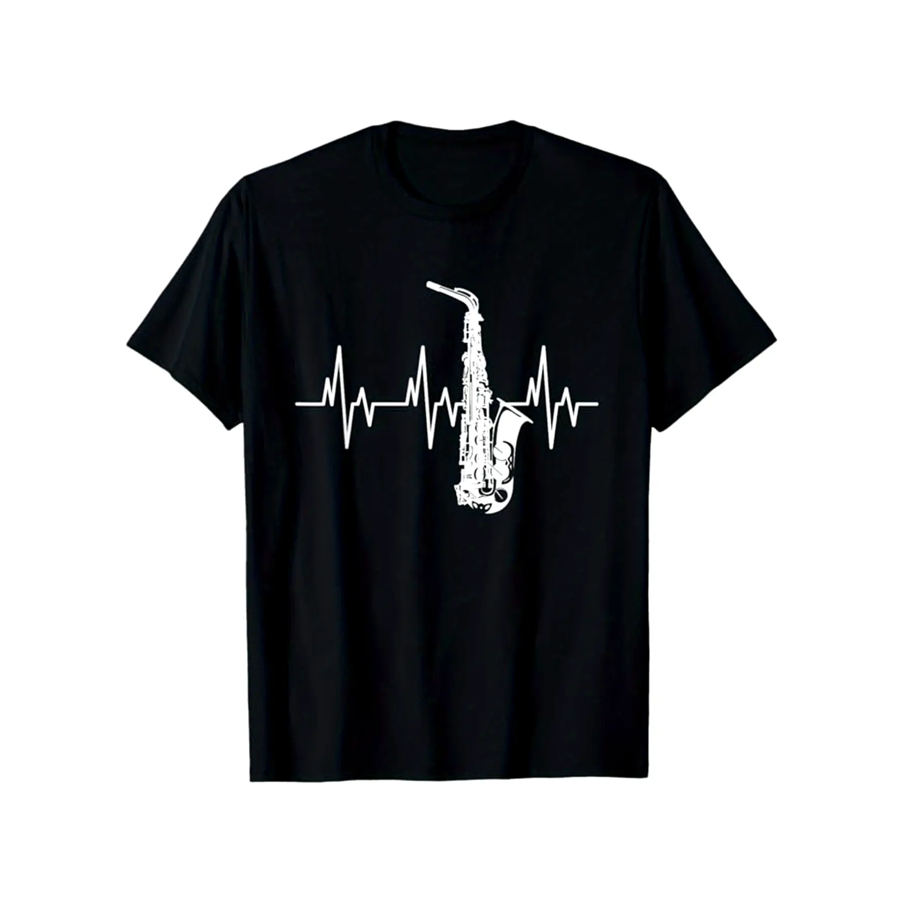 Saxophone Embossed Print, Men's Pure Cotton Round Neck Short Sleeve Tee, Fashion Regular Fit T-Shirt Top For Spring Summer Holiday Leisure Vacation,Made in USA