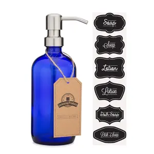 Blue Glass Jar Soap and Lotion Dispenser - 16 oz