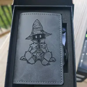 The Black Mage Video Game High Fantasy Inspired Popup Wallet RFID Blocking BiFold PU Leather Wallet Laser Engraved Design