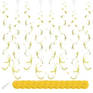 30 Pcs Gold Hanging Swirl Streamers Decorations Twin Tails Ceiling Foil Swirl Gold Party Decor for Wedding Birthday Christmas New Year Decoration