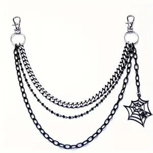 Trendy Hip Hop Three-Layer Metal Pants Chain, Cool Spider Web Pendant Waist Chain, Streetwear Fashion Accessory, Perfect Gift for Stylish Men
