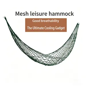 Double Rope Hammock, Woven Nylon Mesh Hammock with Metal Rings, Breathable Fishnet Hanging Bed for 2 Persons, Ideal for Outdoor Patio, Backyard & Beach