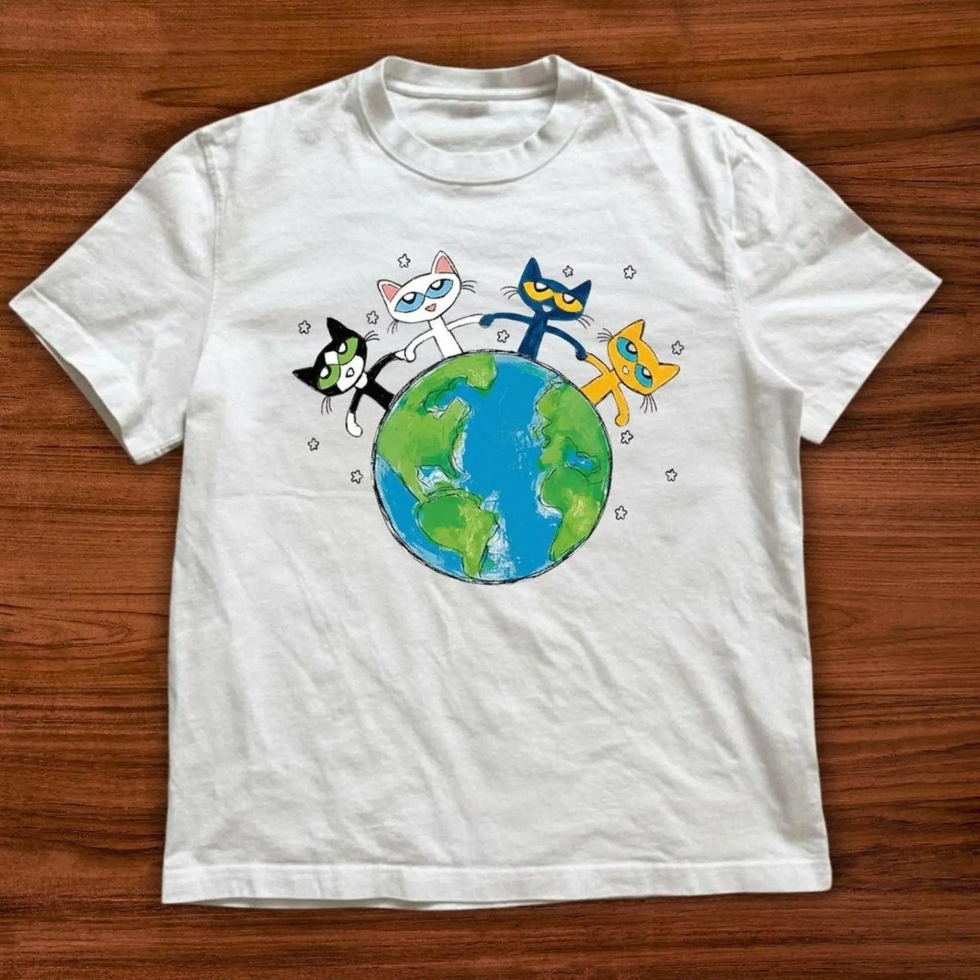 Pete The Cat And His Friends White T-Shirt, Pepe The Cat Shirt, Unisex Vintage Graphic Tees Gothic Grunge Y2K Emo Scene Amity Affliction Style Clothes Men Women Streetwear