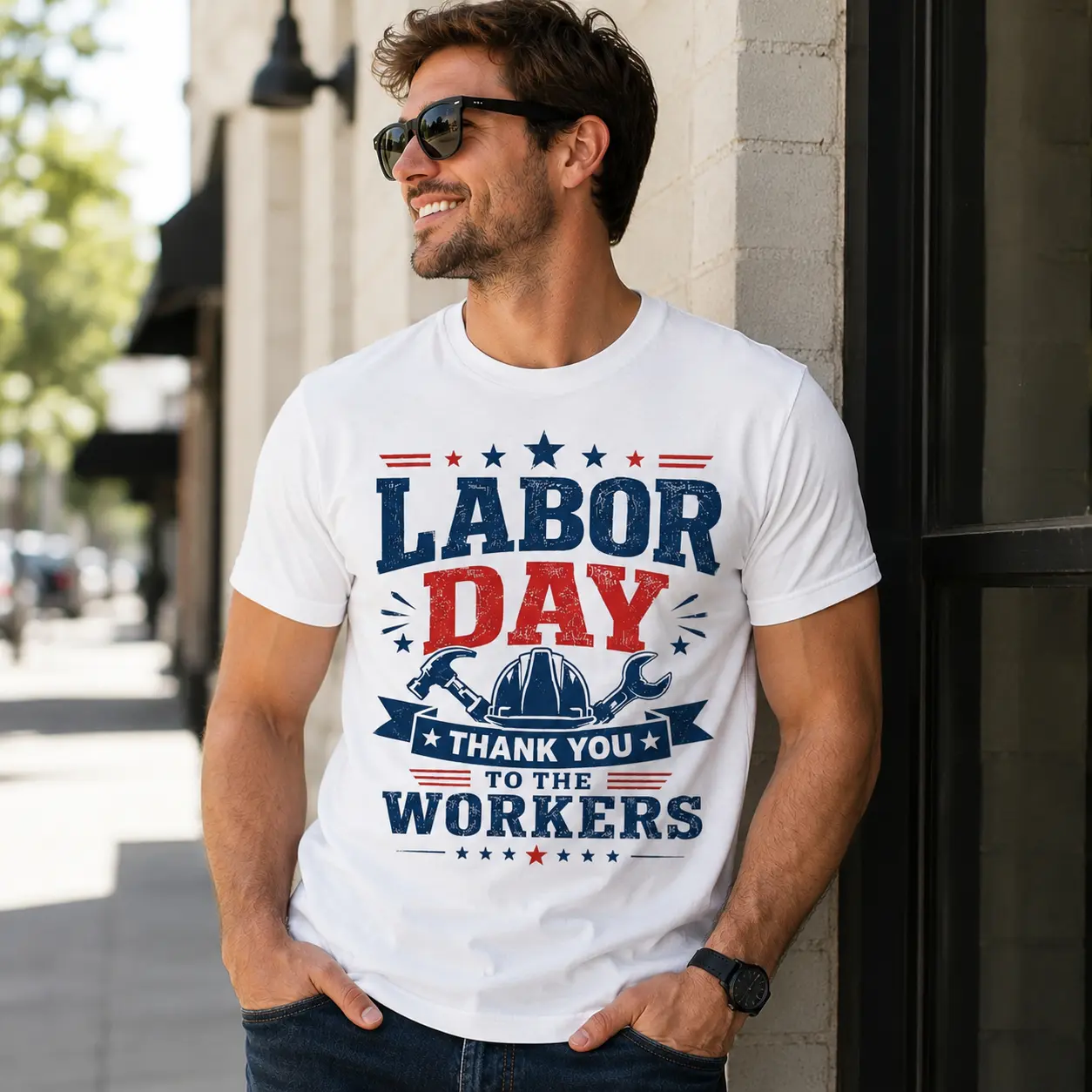 Men's Patriotic USA Graphic Short-Sleeve Breathable Casual Classic T-Shirt - Labor Day Thank You Tops for Construction, Electrician, Plumber, Welder Workers