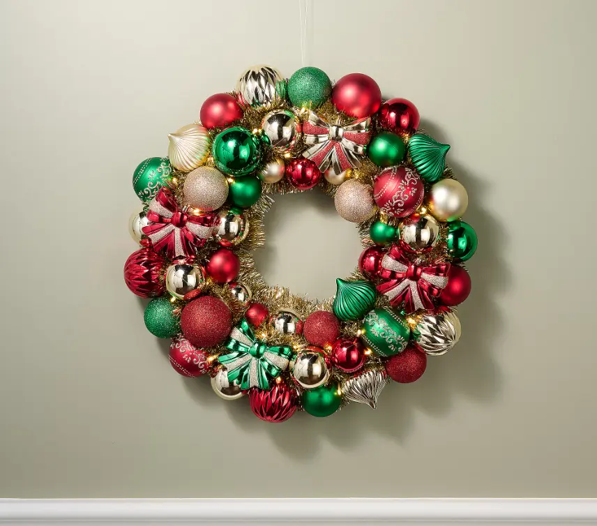 Kringle Express 22" Lit Shatterproof Ornament Wreath