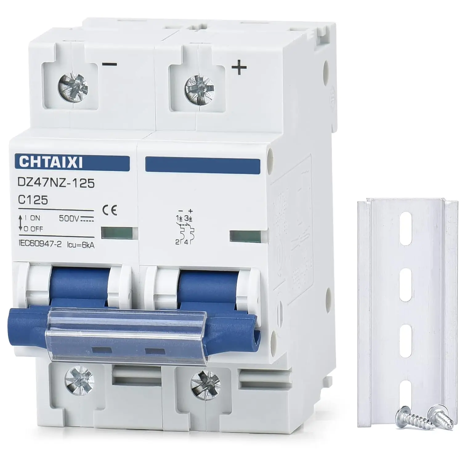 DC Miniature Circuit Breaker, 2 Pole 500V 125 Amp| DIN Rail Mount Isolator for Solar PV System, Thermal Magnetic Trip, High Current DC Disconnect Switch MCB 2P C125