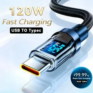 120W Super Fast Charging Type-C Data Cable, Fully Compatible, Digital Display, Supports LED Screen Real-Time Power Display, Suitable for Apple/iPhone, Xiaomi, Samsung, Huawei Charging
