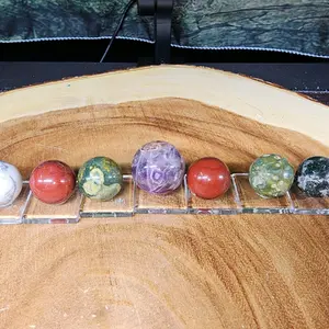 Ocean Jasper Sphere on Glass Stands 20mm - Total 7 Amethyst Spheres, Largest One is Green