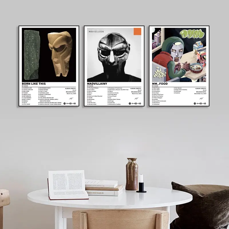 3-Piece MF Doom-BORN LIKE THIS-Madvillainy-MM..FOOD Music Album Canvas Poster, Sublimated Prints, Canvas Art And Prints For Walls, Versatile Use - Retro Cartoon, Hip Hop R&B, Modern Home Decor - Halloween/Christmas Gift, Frameless