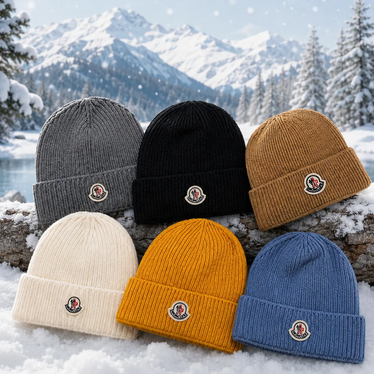 MONCLER Rib Knit Beanie Hat – Warm Wool Knit Cuffed Winter Hat for Men & Women, Classic Logo Skull Cap, Stretchy Thermal Beanie, Cozy Cold Weather Outdoor Hat, Fashion Streetwear Winter Cap