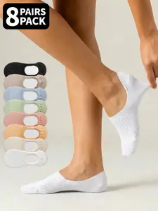 8 Pairs of Randomly Selected Women's Breathable Invisible Socks in Soft Pastel Colors Lightweight and Comfortable Spring/Summer Invisible Boat Socks Casual Wear Socks | Invisible Style Socks | Knit Fabric Socks Cute Sock Styles
