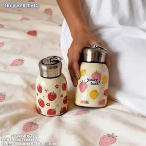 300ML Strawberry Theme Double Layer Stainless Steel Insulated Cup, Thermos Cup, Portable Travel Mug, Travel Tumbler, Outdoor Water Bottle, Flasks, Drinkware, Gift for All Occasions