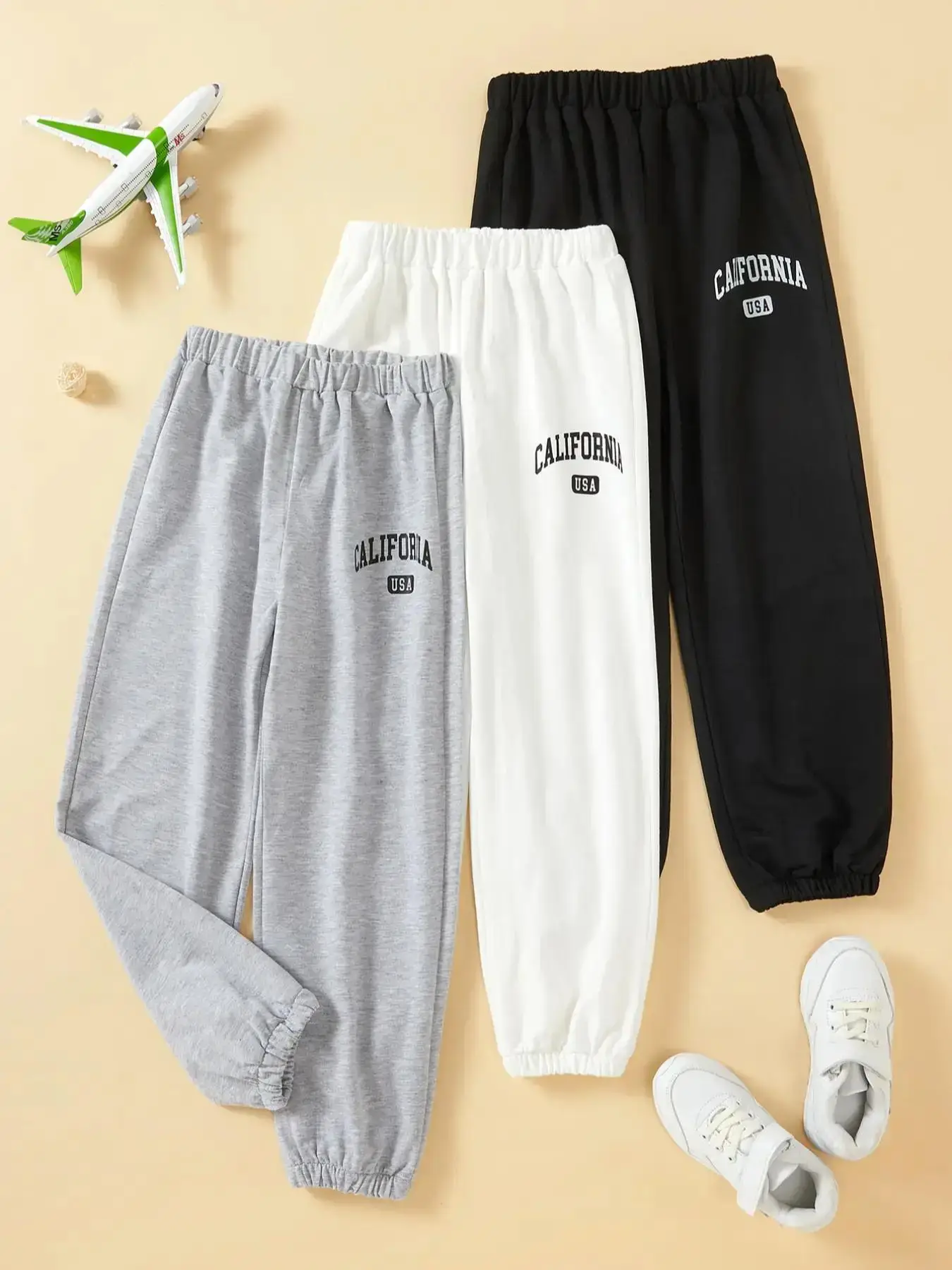 Girl's Figure & Letter Print Sweatpants, Trousers for Kids, Casual Jogger Pants for Daily Wear, Pants for Men, Girl Clothes, Kids Bottoms for All Seas