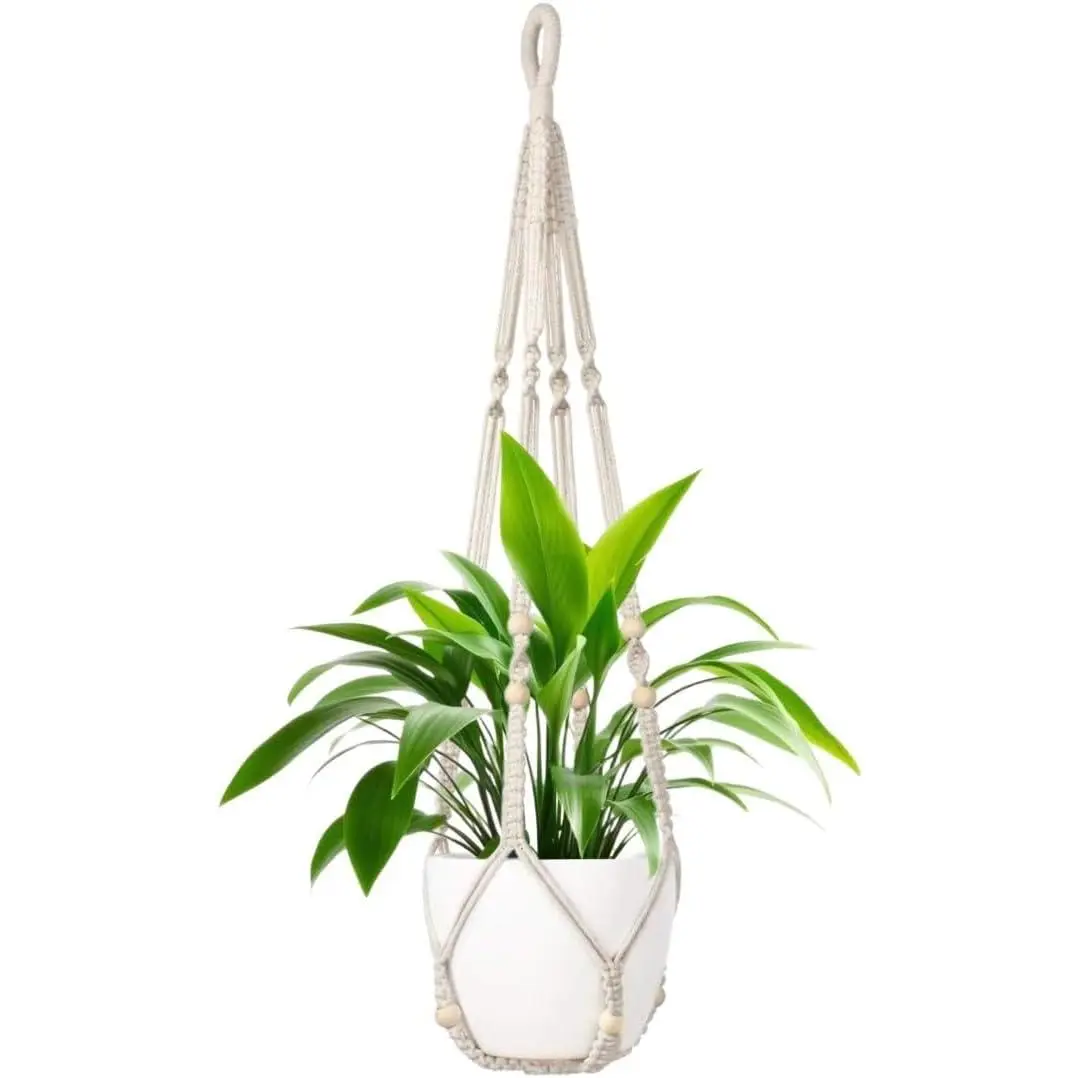 1 Pack Macrame  Hanger,Hanging  Holder, Boho  Decor Hanging Basket with  Beads,Hanging Planters for Indoor , Hanger Indoor 43"  (POTS NOT Included)
