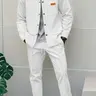 Men's Business Casual Shirt Jacket Long Sleeve Pants Outfit Set, Fitted Design with Pockets, Button Front, Patchwork, Aesthetics, Spring & Fall Fashion, Suit Sets, Fall Matching Sets