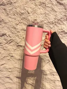 Stan 40oz Stainless Steel Insulated Tumbler With Stylish Double-V Line Design, Handle & Straw – Long-Lasting Hot & Cold Retention For Home, Office, Travel, And Car – Ideal Gift Choice  Drinkware Flasks Mug Bottles Bottled Portable  Water Bottles