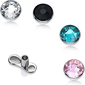 Dermal Piercing Jewelry Set Titanium 14G - 4 Multi-Color Gems Dermal Tops (3/4/5mm) – Surface Skin Jewelry for Face & Body, Base Microdermals Piercing for Women Men