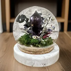 Amethyst Crystal Glass Ornament, Amethyst Crystal Dome Ornament, Terrarium, Herbs, Crystal Protection, Home Ornament
