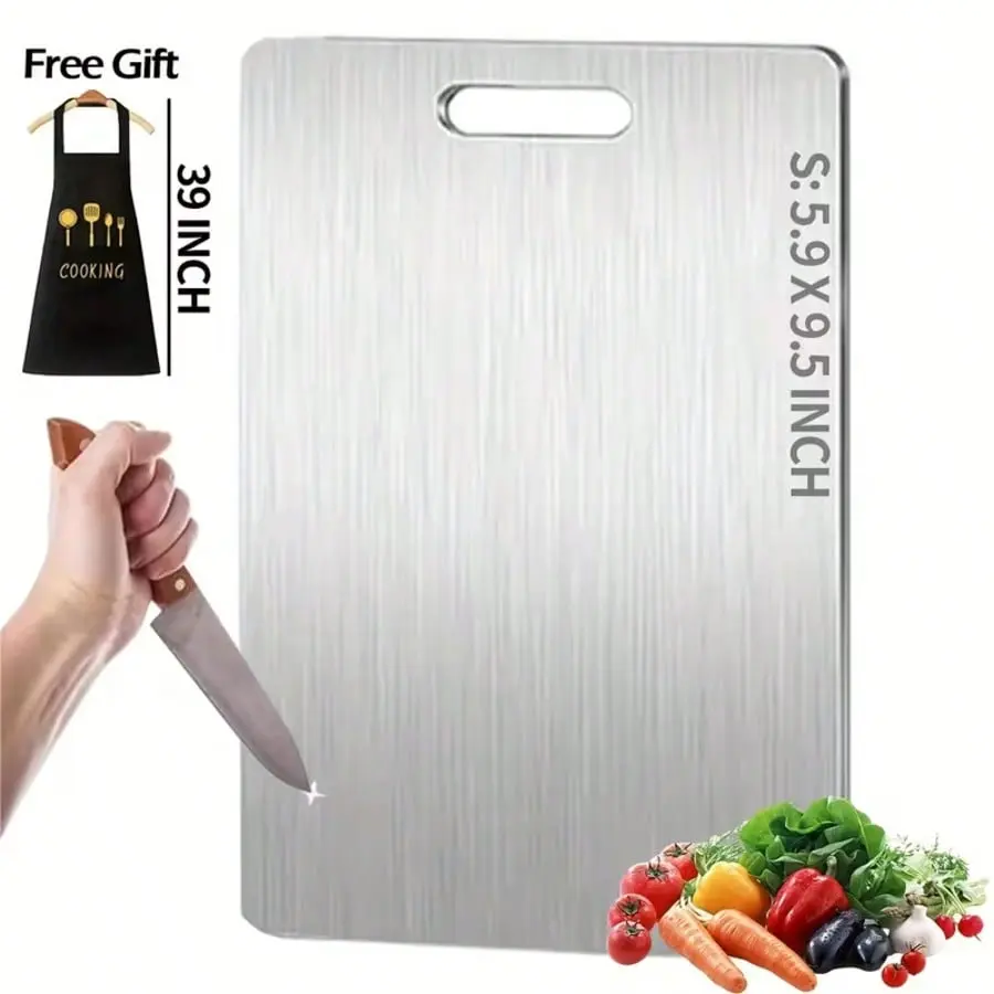Kitchen Cutting Boards,5.9X9.5 INCH,Featuring Double-Sided Stainless Steel Design, Available In Multiple Sizes, Comes With An Apron, Ideal For Chopping Fruits And Vegetables, Perfect For A Variety Of Cooking Tasks