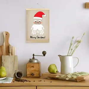 Christmas Santa Handprint Art Print, Merry Christmas Theme Wall Decor, Festive Home Decoration for Living Room & Bedroom