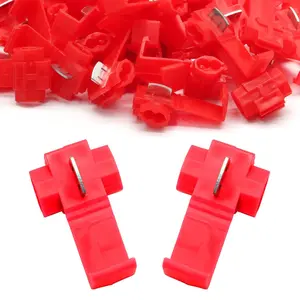 Solderless Quick Splice Snap Wire Connector, 22-18 AWG Cold Pressed Insulated Electric Wire Lock Tap Crimp, Double Run  Joiner Terminal Snap Splicers- 120 count Red