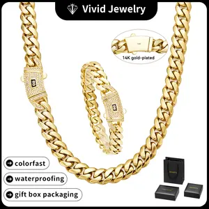 [New Upgraded Set ]14K Gold-Plated Cuban necklace and bracelet. The new craftsmanship and classic white stone inlay design are dazzling. Miami Cuban bracelet combines tradition and fashion. The best gift for him/her. 6mm/8mm/10mm/12mm/14mm .