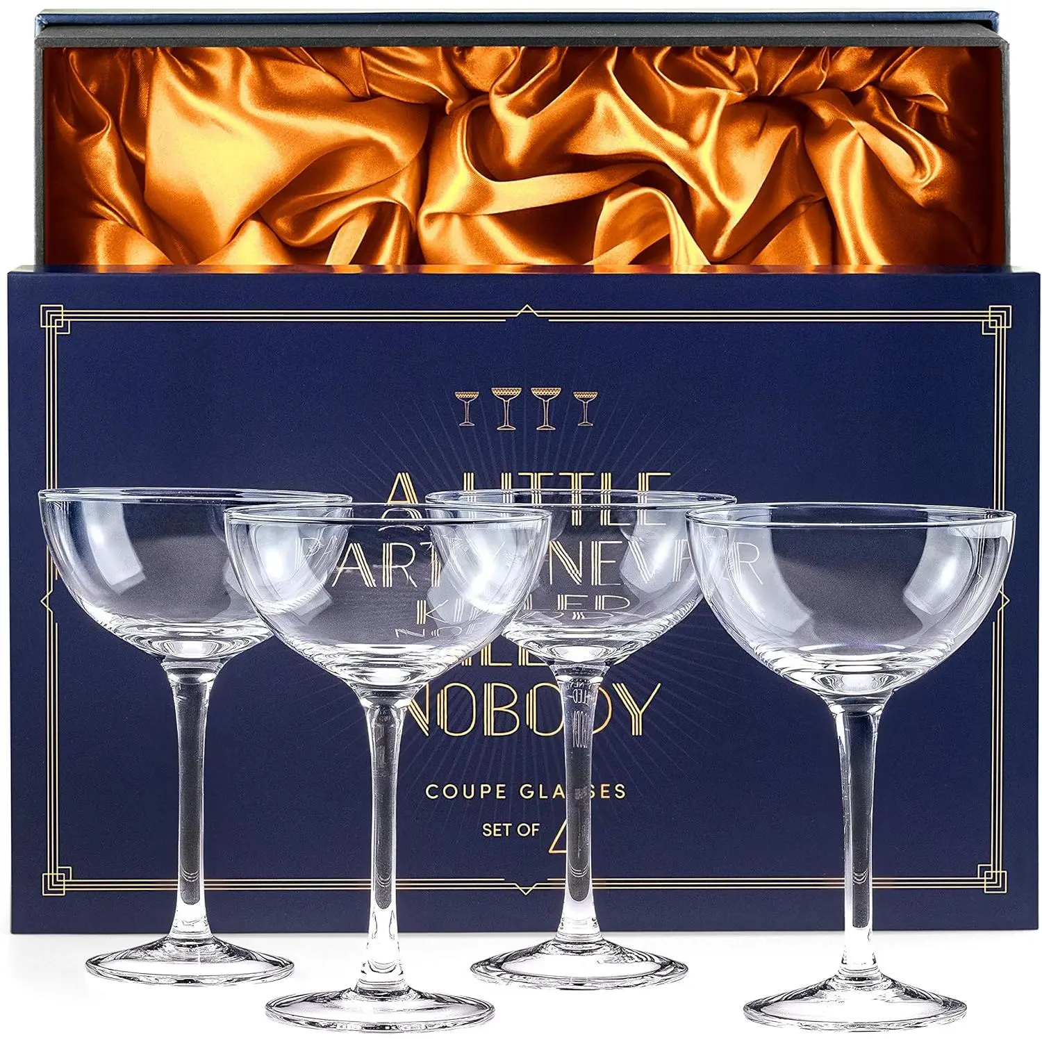 Champagne Coupe Glasses | Set of 4 | 4-5 oz Classic  Glassware - Martini, Manhattan, Cosmopolitan, Sidecar, Daiquiri | 1920s Speakeasy Retro Style Saucer Goblets
