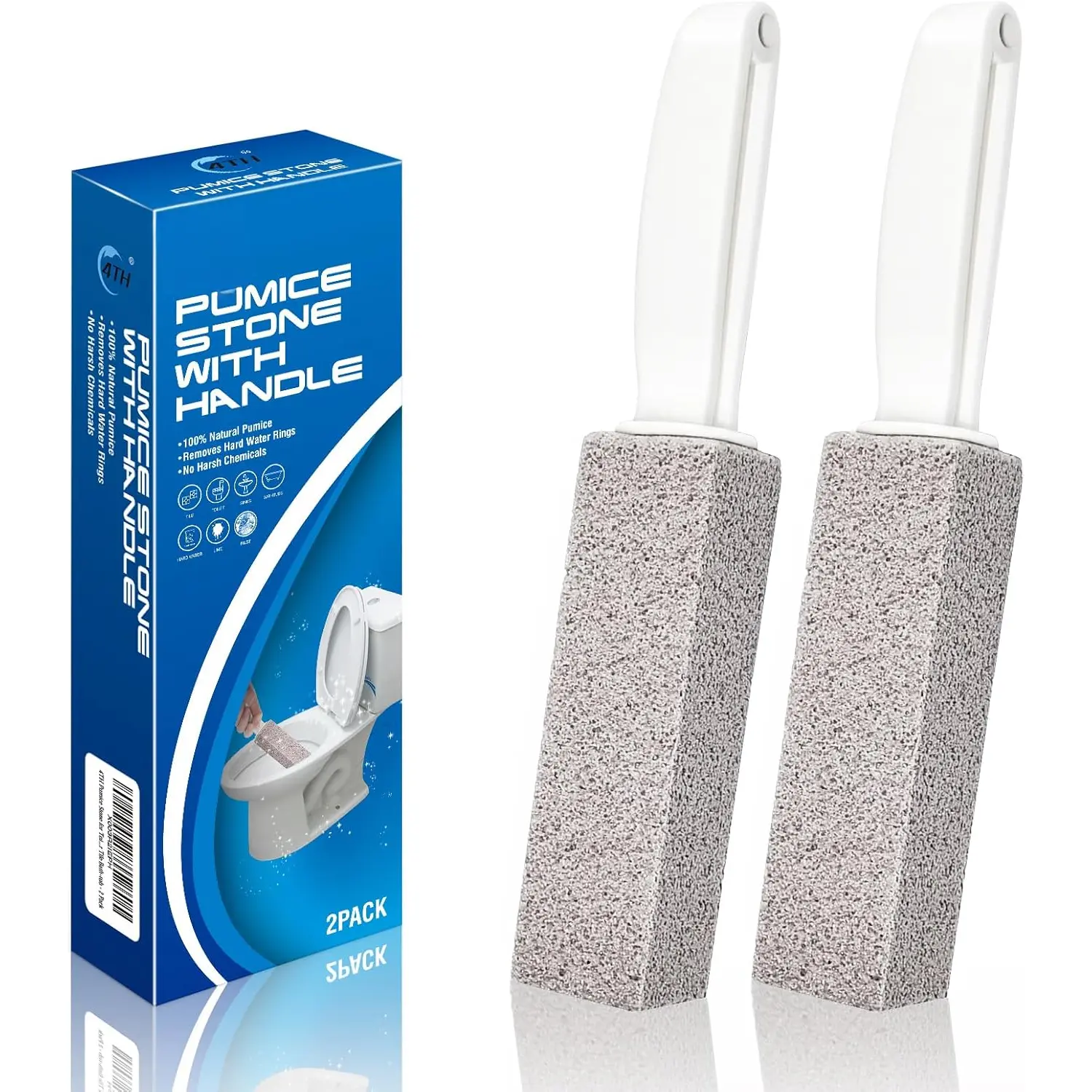 Pumice Stone for Toilet Bowl Cleaning,Pumice Stick with Handle,Cleans Away Limescale Stain,Hard Water Rings, Calcium Buildup,Iron and Rust. Remover for Tile/Bath/Kitchen/Household - 2 count
