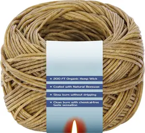 200 FT   Wick, Well Coated  Beeswax for  Wick  or Candle Making, Slow , No Dripping, Standard Size(1.1mm)