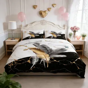 3-Piece Polyester Fiber Feather Print Bedroom Bedding Set, Includes 1 Duvet Cover  + 2 Pillowcases, No Insert Modern Style for Teens Boys Girls Adults