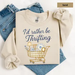 I’d Rather Be Thrifting Sweatshirt, Thrift Aesthetic Shirt, Blue And Gold Vintage Sweater, Retro Thrifting Graphic Tee, Boutique Style