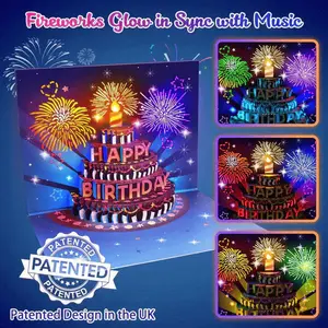 Birthday Cards With Fireworks & Pop Up Cake & Blow-able Music