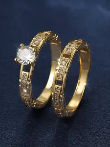 Women's Vintage Alloy Zirconia Ring Set, Fashionable Engagement Wedding Anniversary Party Gift, Daily Wear Jewelry for Women