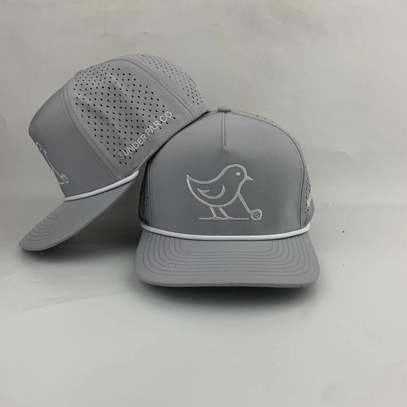 3 Under Par Co "Tap in Bird" Edition Golf Hat Gray with Perforated Design and White Trim for Optimal Comfort