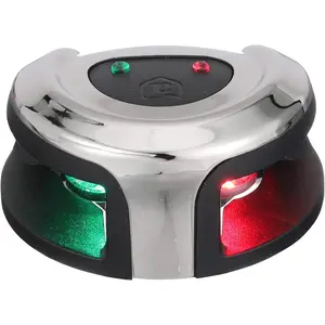 2-Mile Marine LED Navigation Lights, Deck Mount Round Bi-Color, Stainless Steel Housing, LightArmor NV2002SS-7