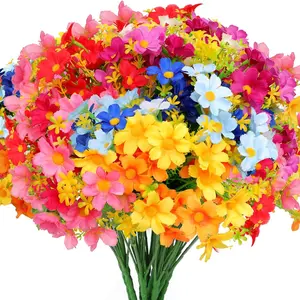 24 Bundles Outdoor Artificial Chrysanthemums and Daisies, Mixed Colors, Plastic Fake Flowers, Home Decor, Wedding, Mother's Day Gift