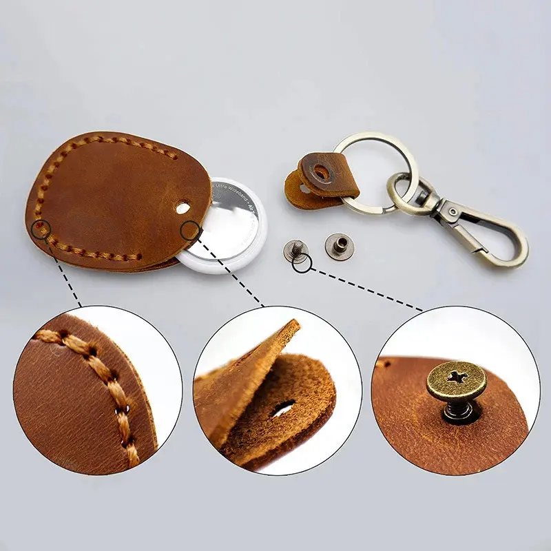 Multicolored AirTag Leather Keychain Case - Metal Protection, Protective Guard, Secure Access Card Holster, Easy Installation, Durable Fashion Accessory Keychain