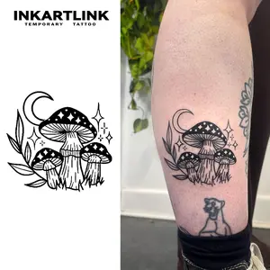 INKARTLINK Tattoo Tech, 2 Sheets Small Semi Permanent Tattoo, Adult Art Design Temporary Tattoos, Lasts 1-2 Weeks, Waterproof, Realistic Look, No Adhesive, No Reflection (Mushroom Design)