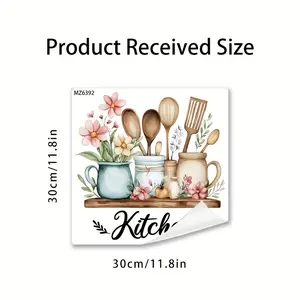 SummervibesKitchen Utensil Wall Stickers, Self-Adhesive Waterproof Vinyl Decals Set of 2, Funny Cartoon Cooking Decor Decals for Kitchen Cabinet Trash Can Refrigerator Fridge, Removable Home Wall Art