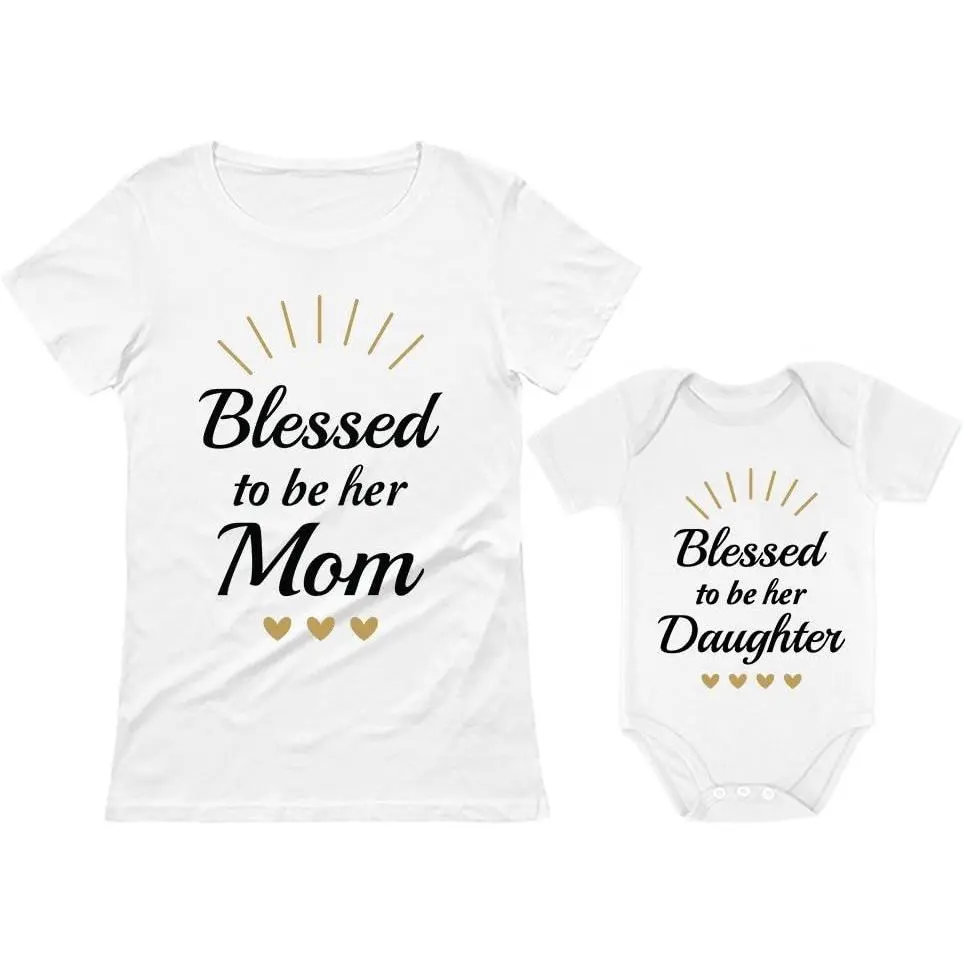 Tstars Blessed Mommy and Me Matching Outfits Mothers Day Mom & Daughter Shirts Set