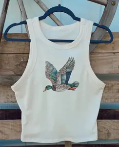 Bedazzled Duck Tank Top for Women, Cute Sparkly Duck Graphic Tank, Funny Animal Aesthetic Sleeveless Shirt, Casual Y2K Summer Crop Top