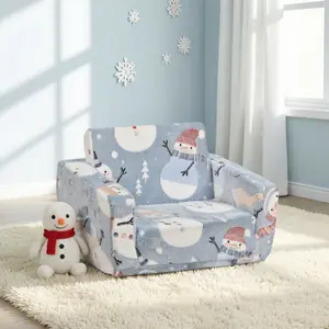Children's sofa folding chair, cute cartoon snowman pattern, easy to assemble and clean, suitable for living room, bedroom, children's room, courtyard, turn the sofa into a bed, suitable for Christmas and birthday gifts for girls and boys