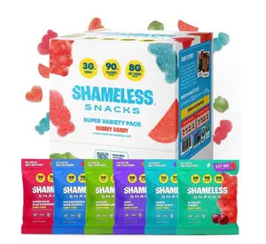 Shameless Snacks Sour Gummy Variety Pack, Keto Friendly Fruit Snacks, Sour Gummy Worms & Bears, Gluten Free Vegan Candy, 3g Sugar, Bulk Pack